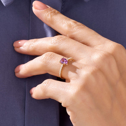 Pink Rhodolite Oval Solitaire Ring in Gold