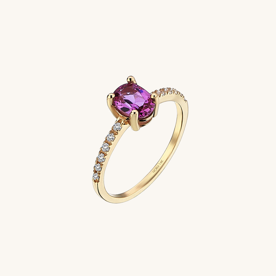 Pink Rhodolite Oval Solitaire Ring in Gold
