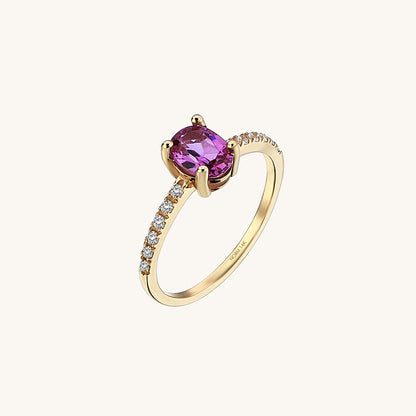 Pink Rhodolite Oval Solitaire Ring in Gold