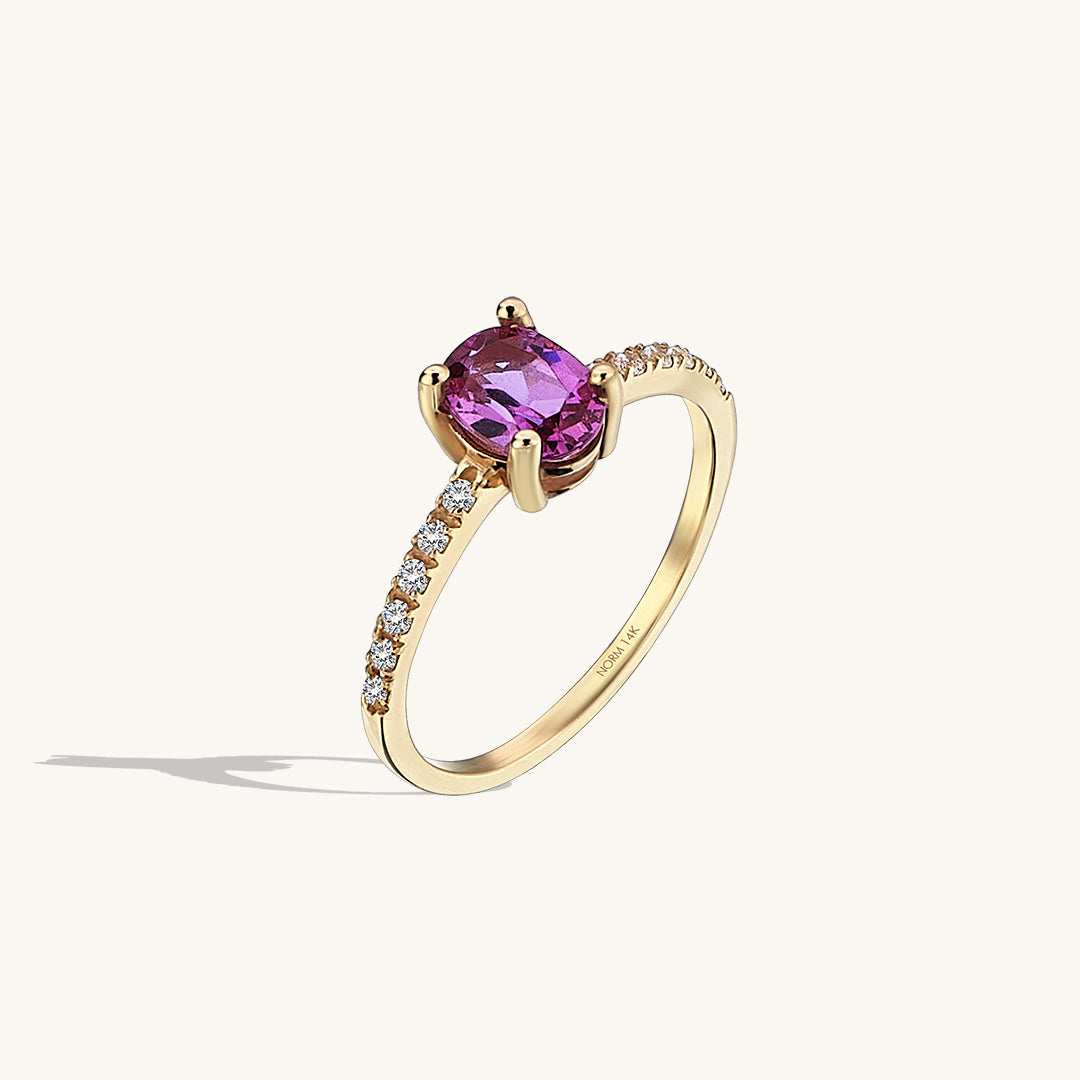 Pink Rhodolite Oval Solitaire Ring in Gold