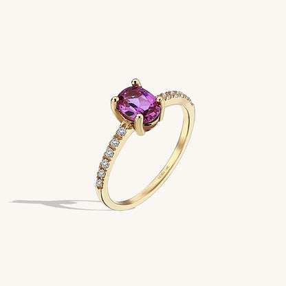 Pink Rhodolite Oval Solitaire Ring in Gold