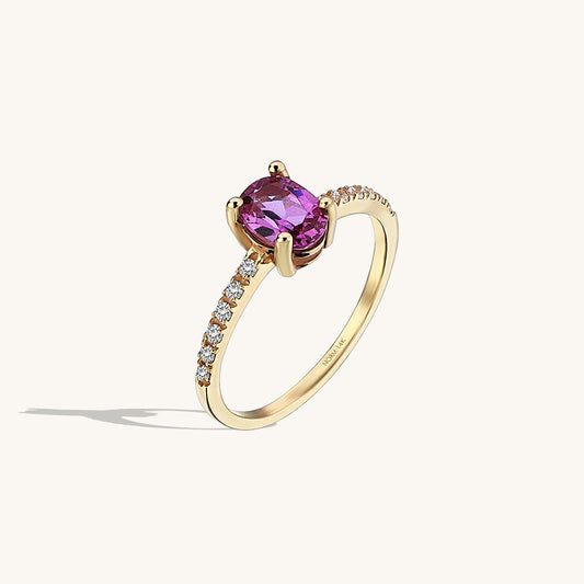 Pink Rhodolite Oval Solitaire Ring in Gold