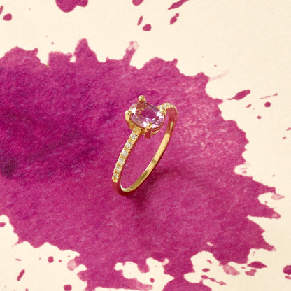 Pink Rhodolite Oval Solitaire Ring in Gold