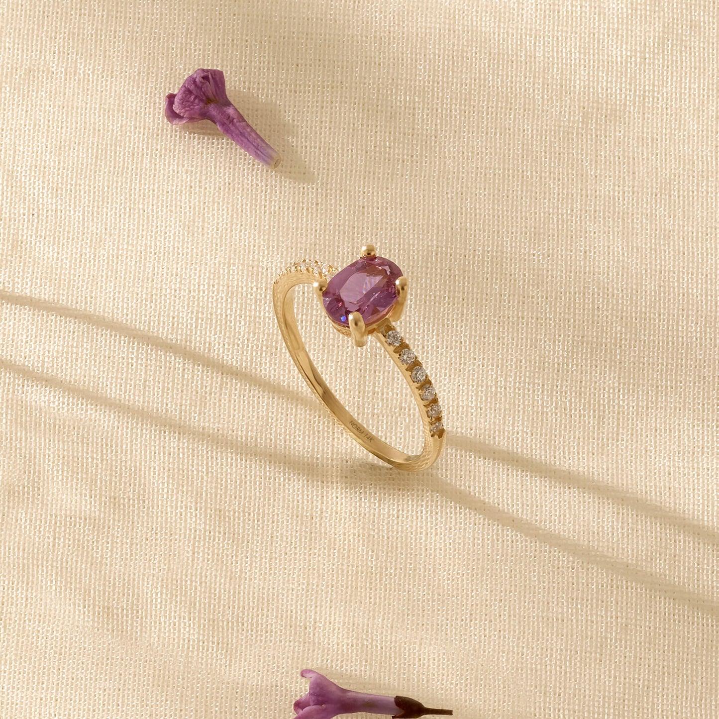 Pink Rhodolite Oval Solitaire Ring in Gold