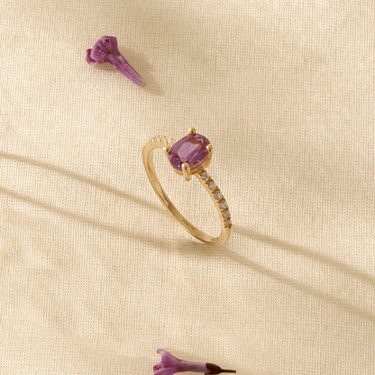 Pink Rhodolite Oval Solitaire Ring in Gold