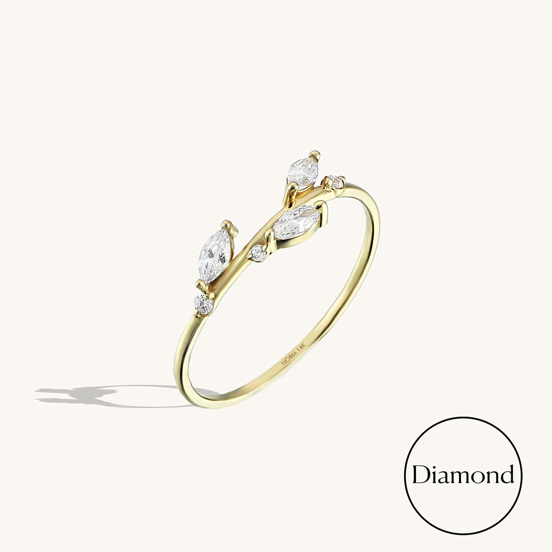 Diamond Leaf Ring in Gold