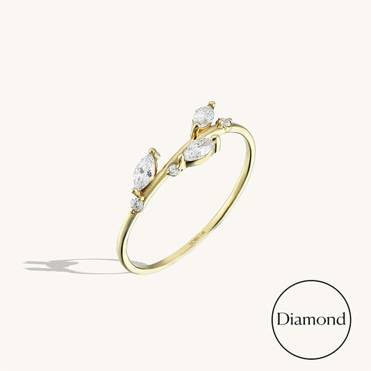 Diamond Leaf Ring in Gold
