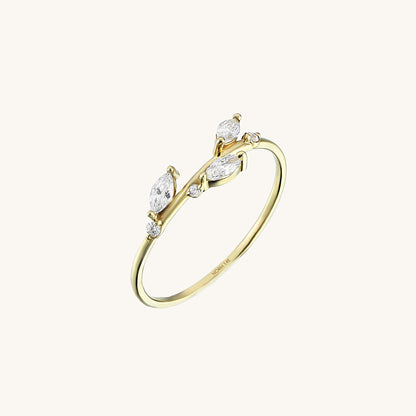 Diamond Leaf Ring in Gold