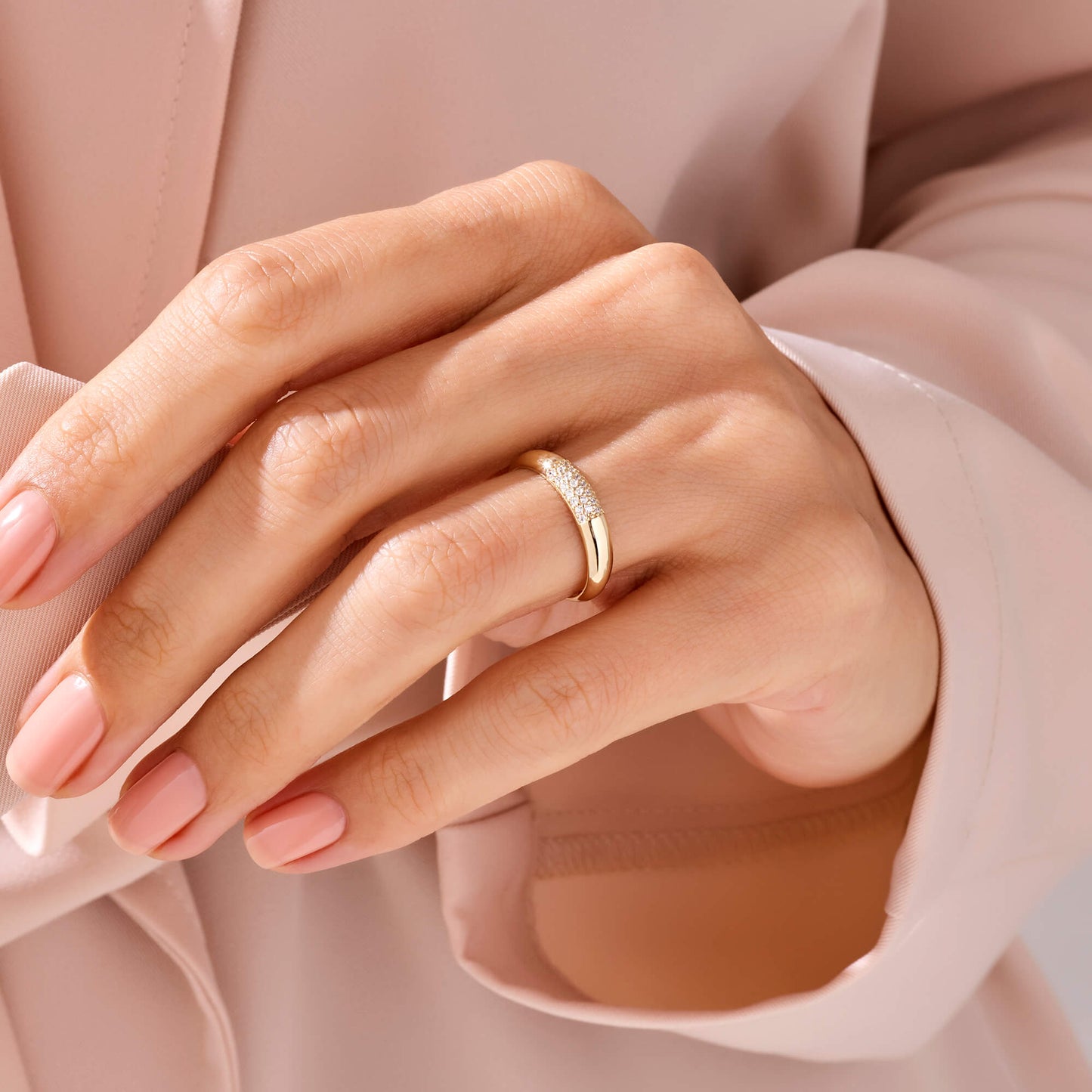 Minimal Pave Dome Ring in Gold