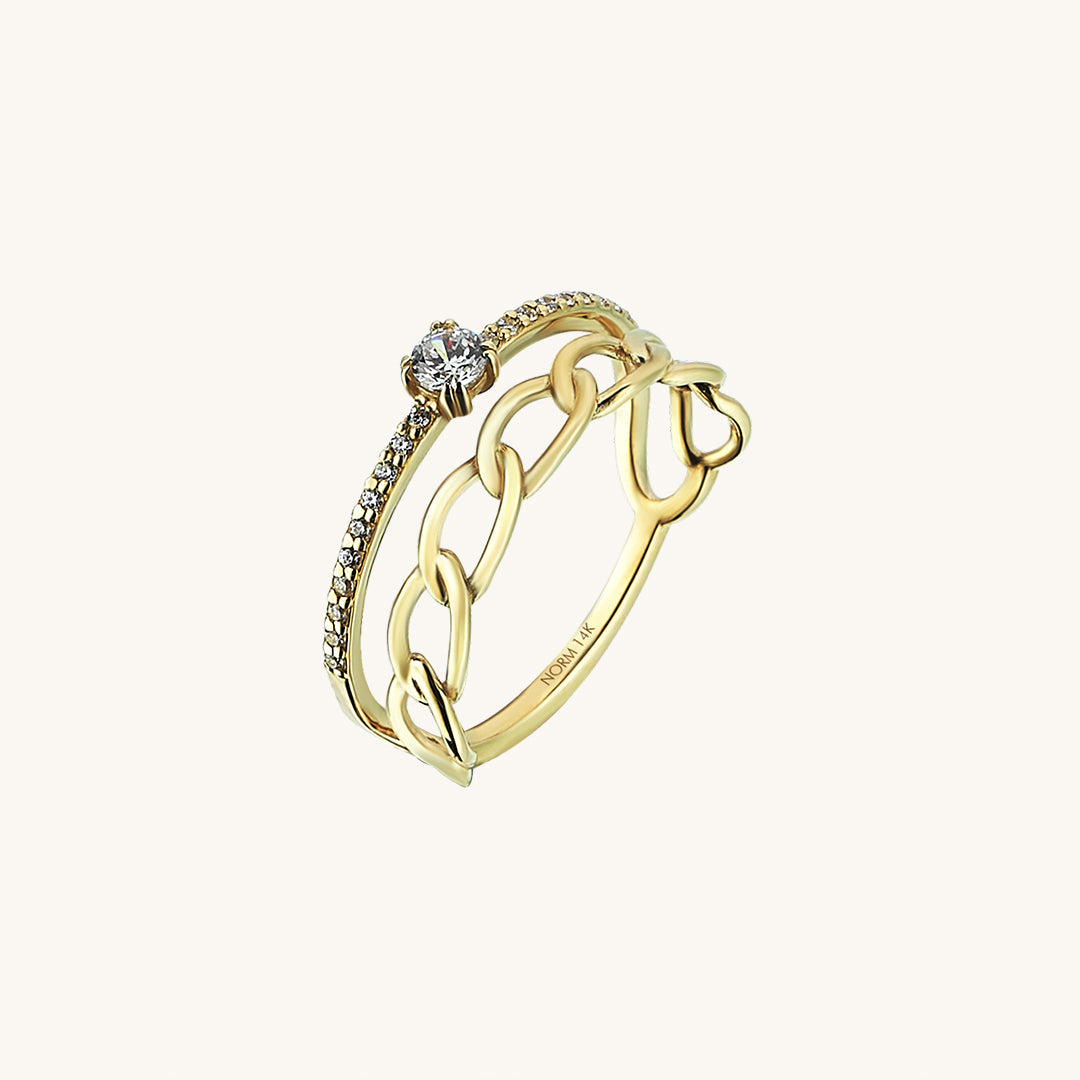 Oval Chain Double Ring in Gold