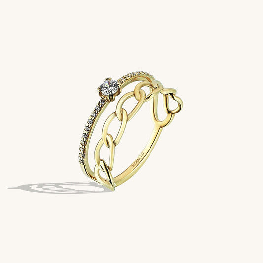 Oval Chain Double Ring in Gold