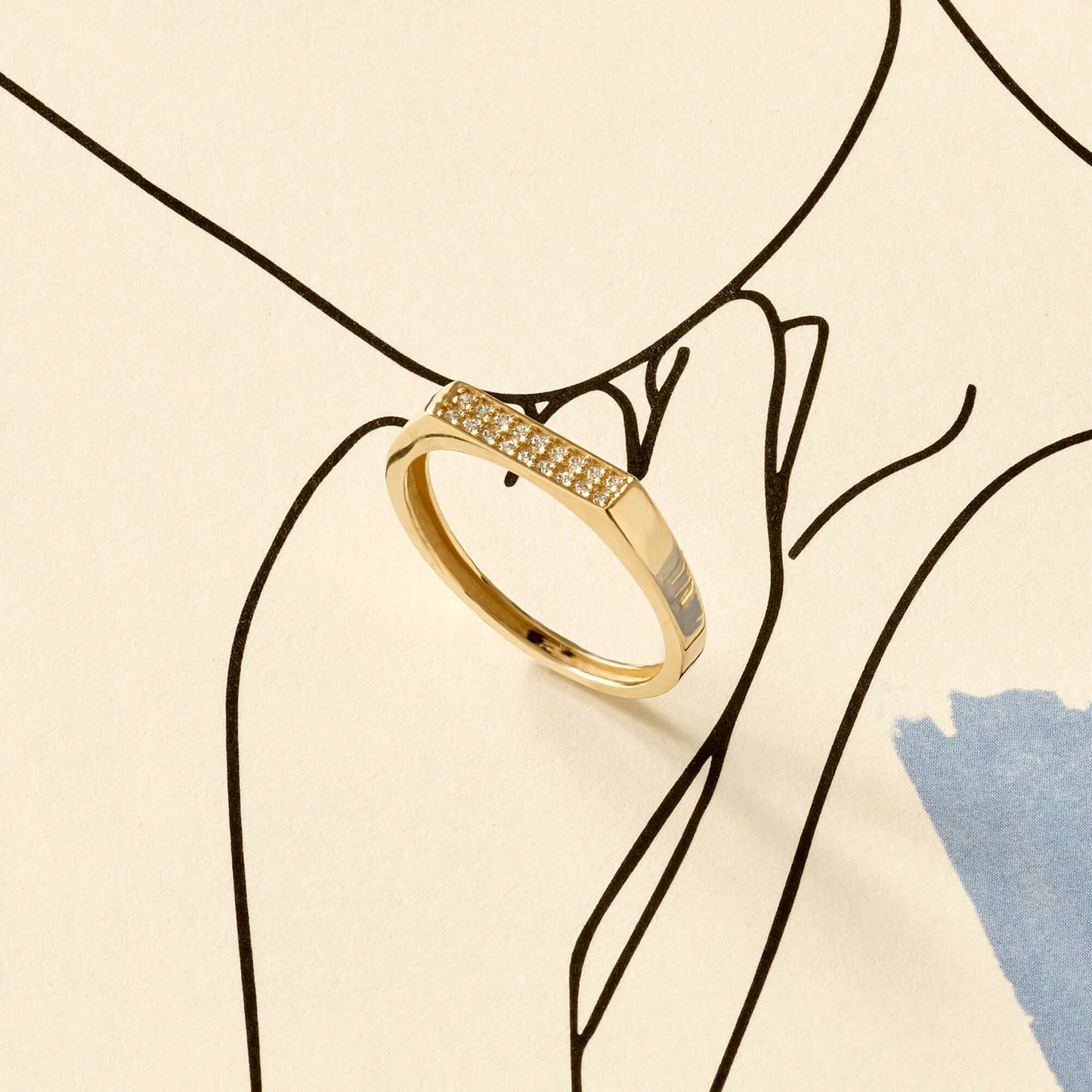 Pave Bar Signet Ring in Gold