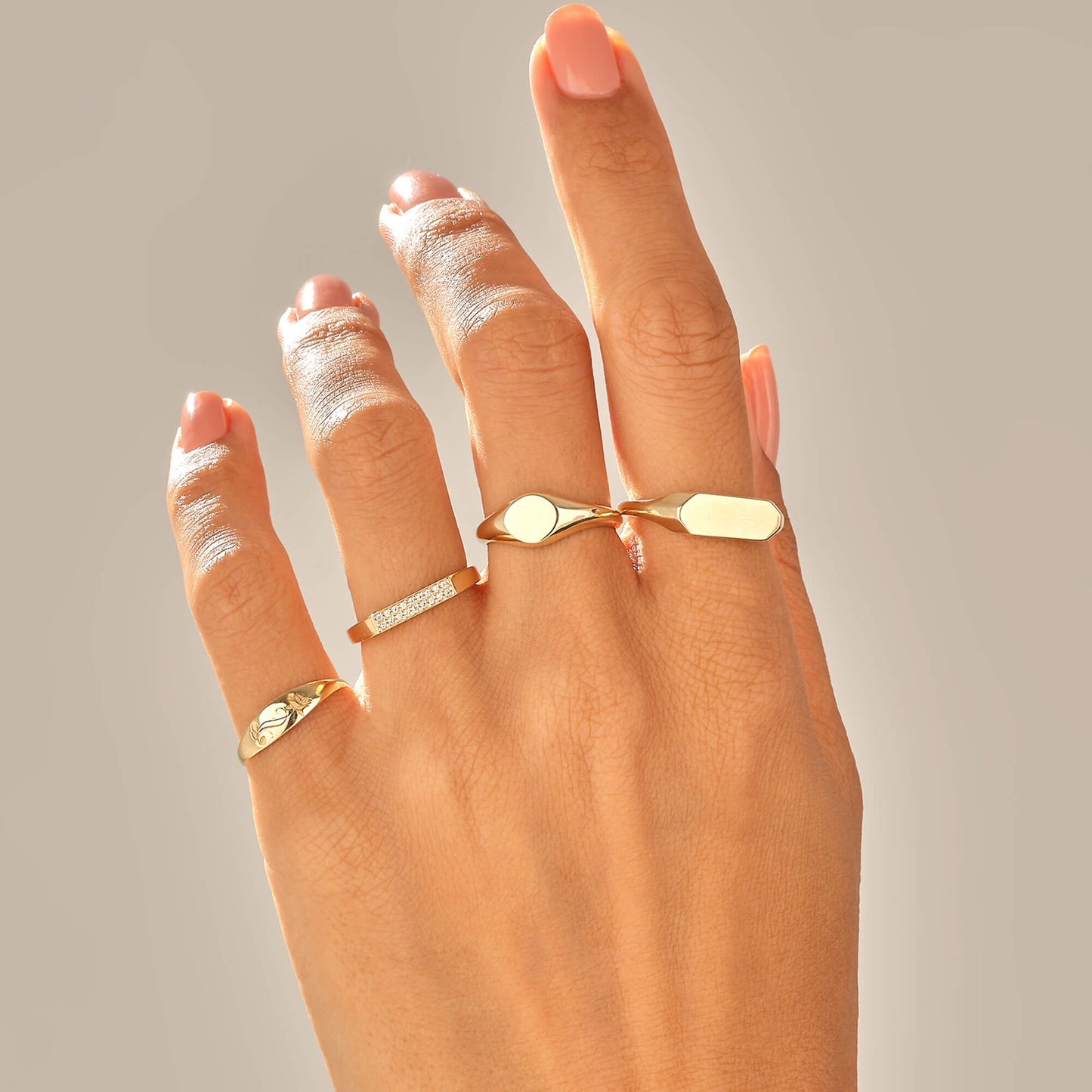 Pave Bar Signet Ring in Gold