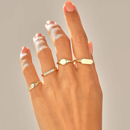 Pave Bar Signet Ring in Gold