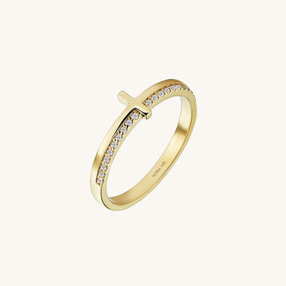 Diamond Petite Cross Ring in Gold