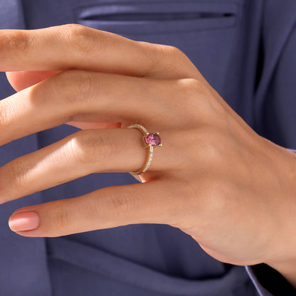 Rhodolite Garnet Oval Solitaire Ring in Gold