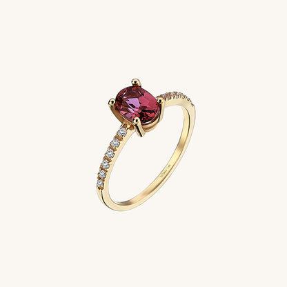 Rhodolite Garnet Oval Solitaire Ring in Gold