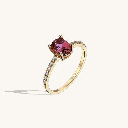Rhodolite Garnet Oval Solitaire Ring in Gold