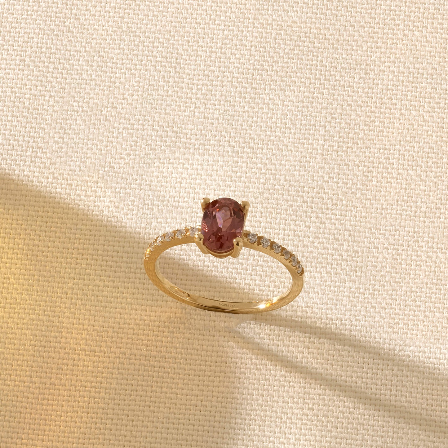 Rhodolite Garnet Oval Solitaire Ring in Gold