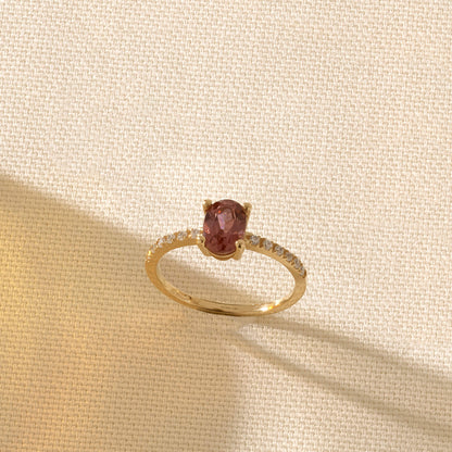 Rhodolite Garnet Oval Solitaire Ring in Gold