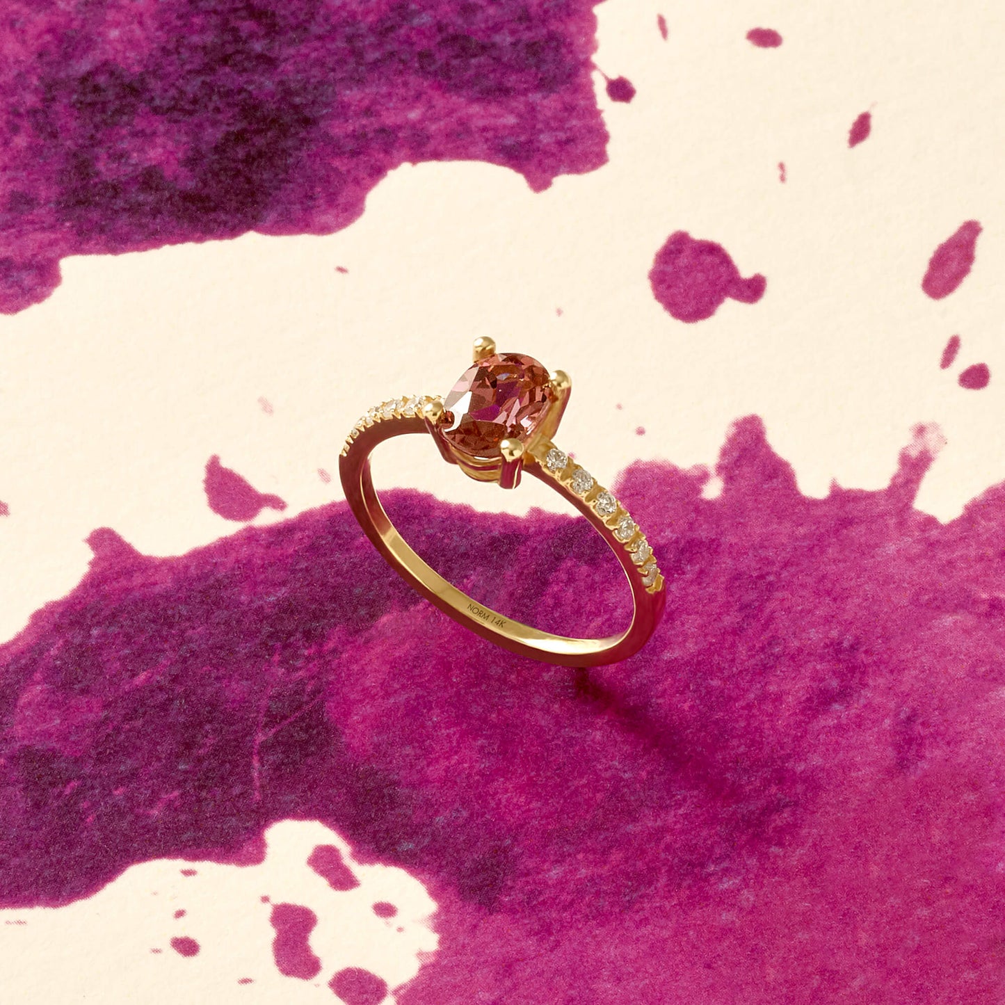 Rhodolite Garnet Oval Solitaire Ring in Gold