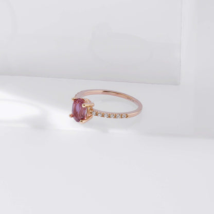 Rhodolite Garnet Oval Solitaire Ring in Gold
