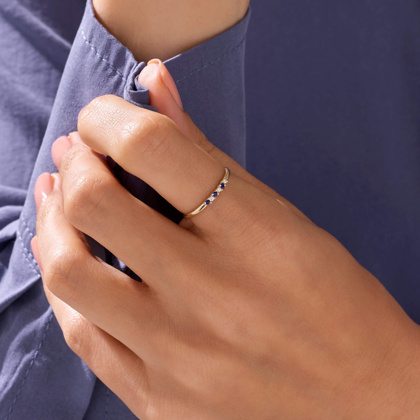 Premium Night Blue Band Ring in Gold