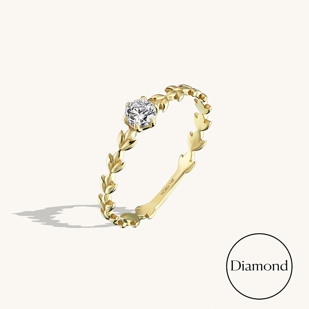 Diamond Solitaire Vine Ring in Gold