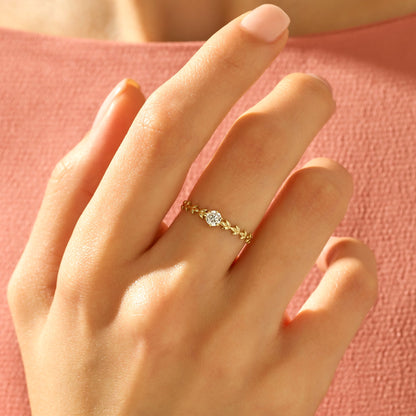 Diamond Solitaire Vine Ring in Gold