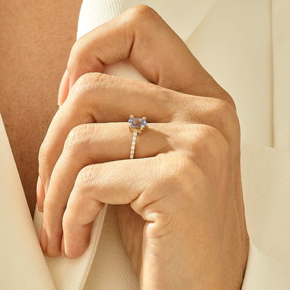 Tanzanite Oval Solitaire Ring in Gold