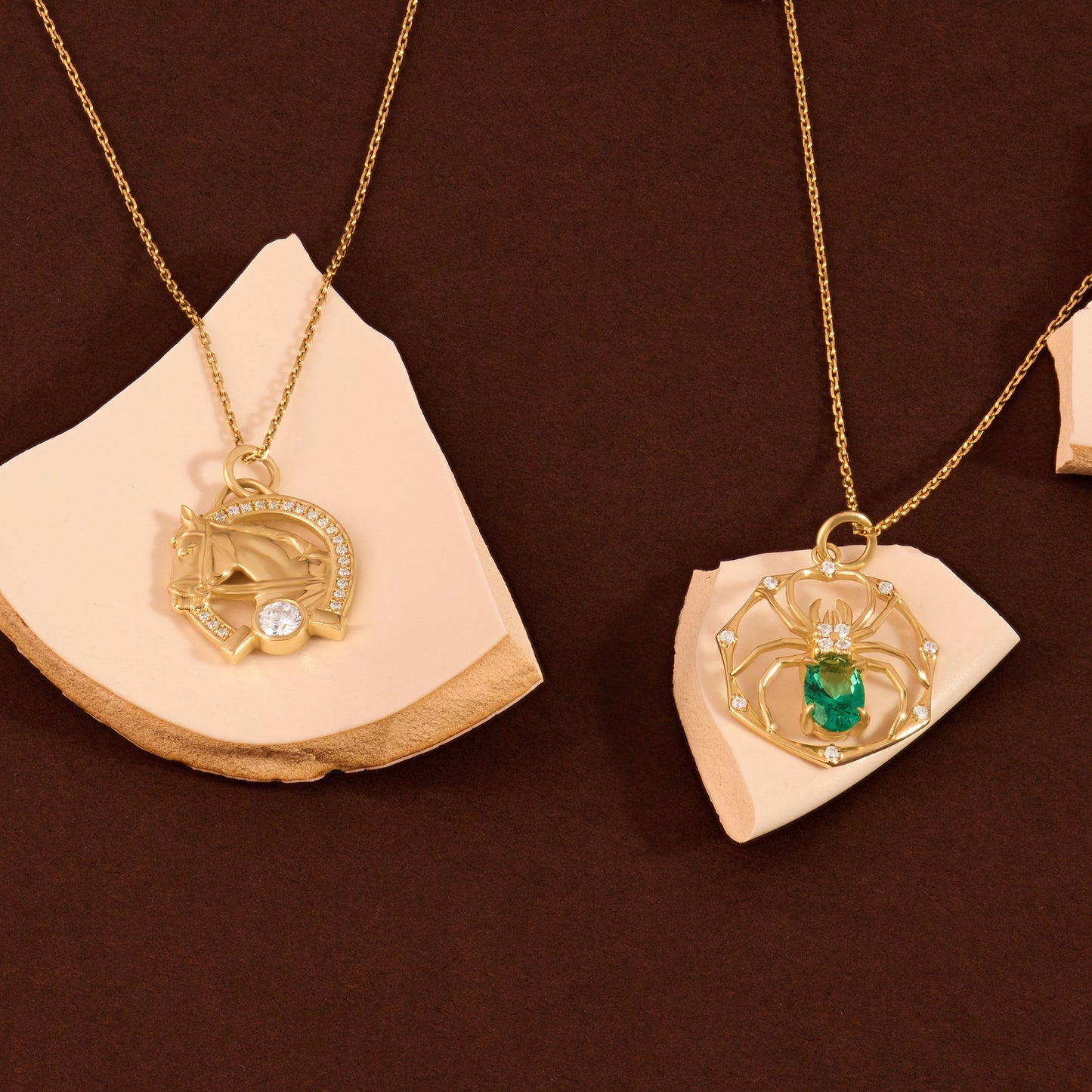 Emerald Spider Necklace in Gold