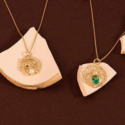 Emerald Spider Necklace in Gold