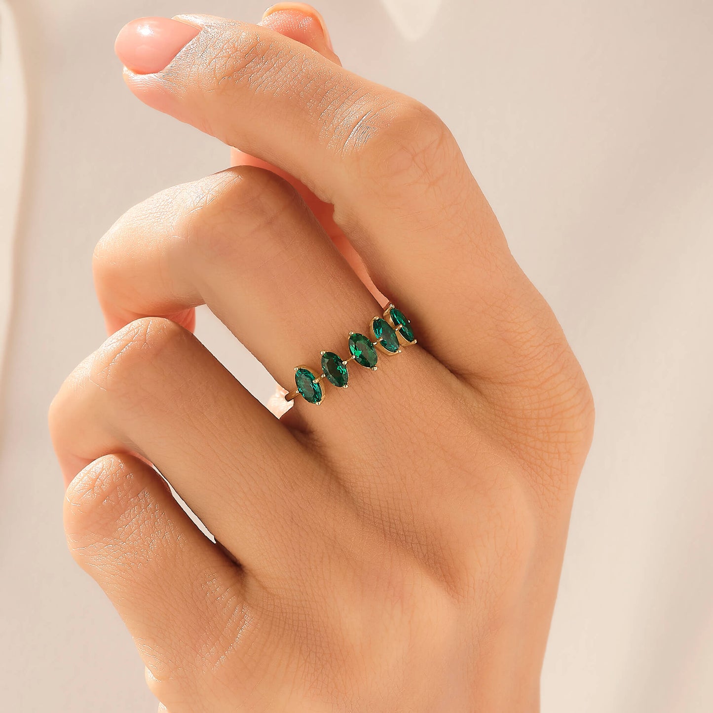 5 Stone Emerald Ring in Gold