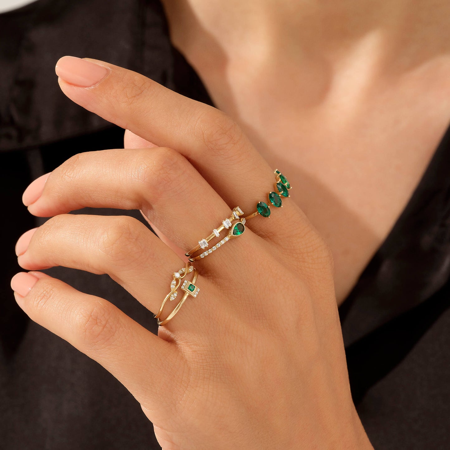 5 Stone Emerald Ring in Gold