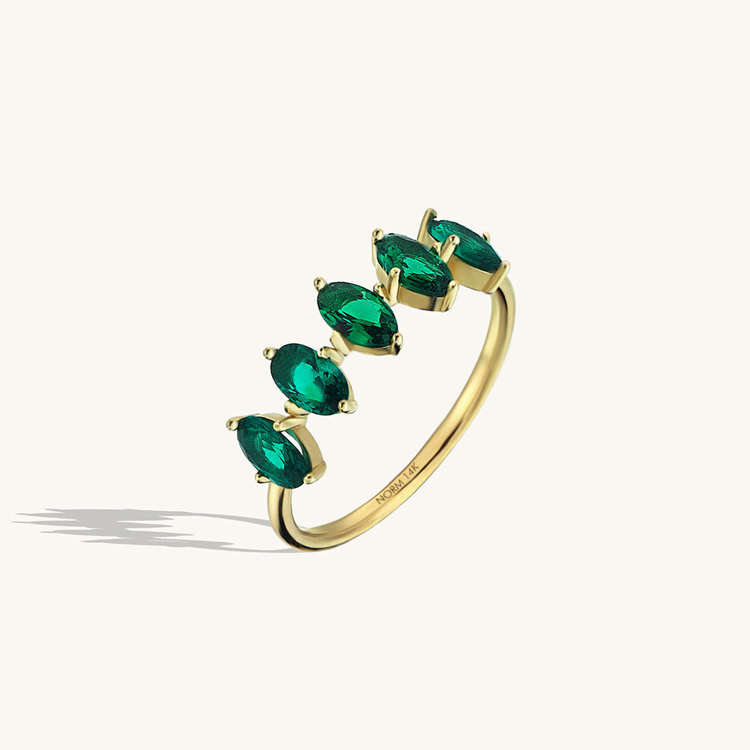 5 Stone Emerald Ring in Gold