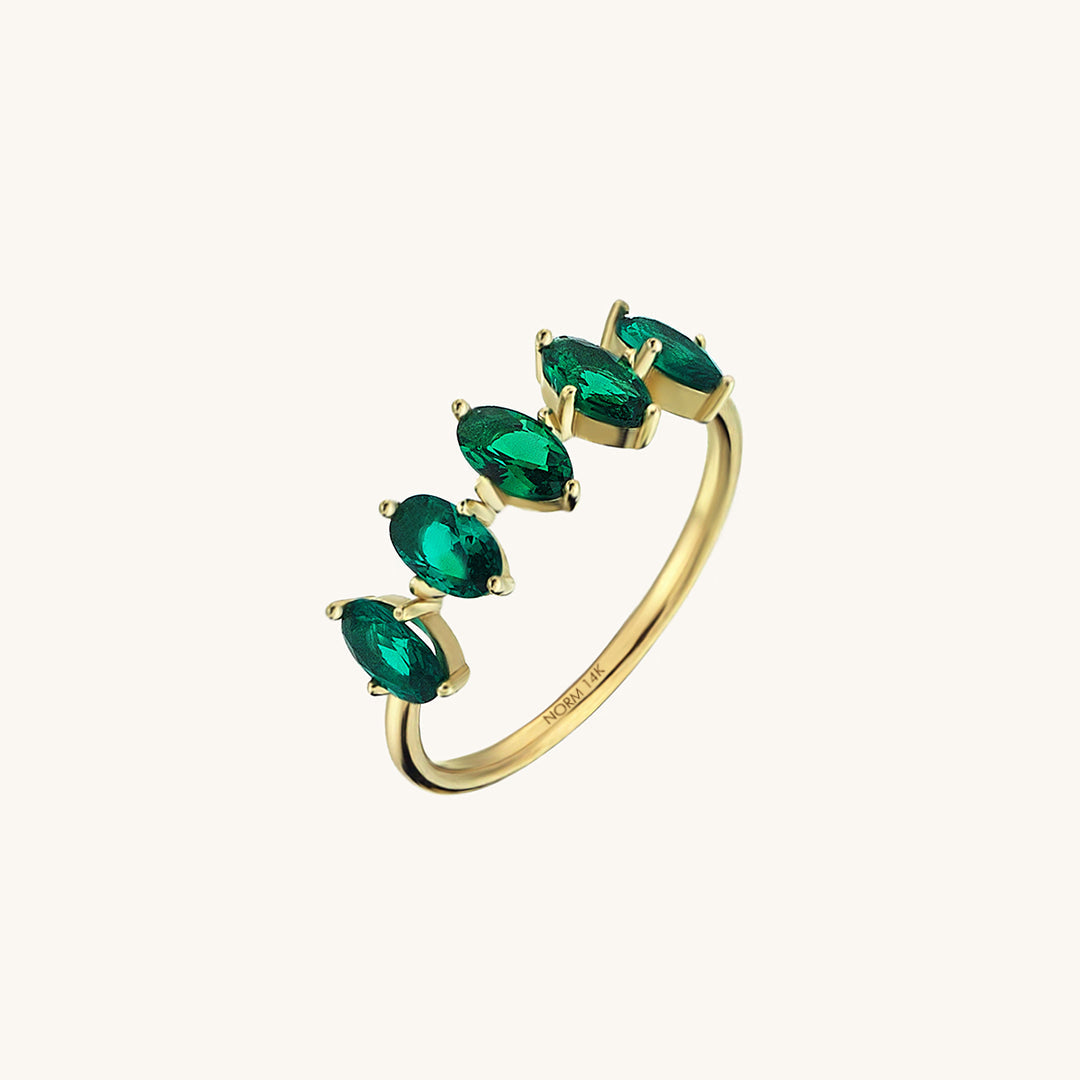 5 Stone Emerald Ring in Gold