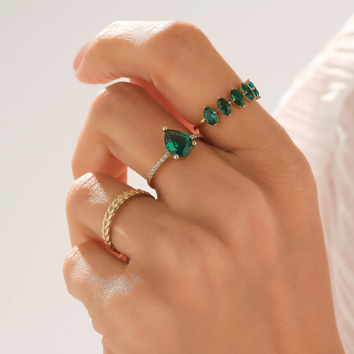 5 Stone Emerald Ring in Gold