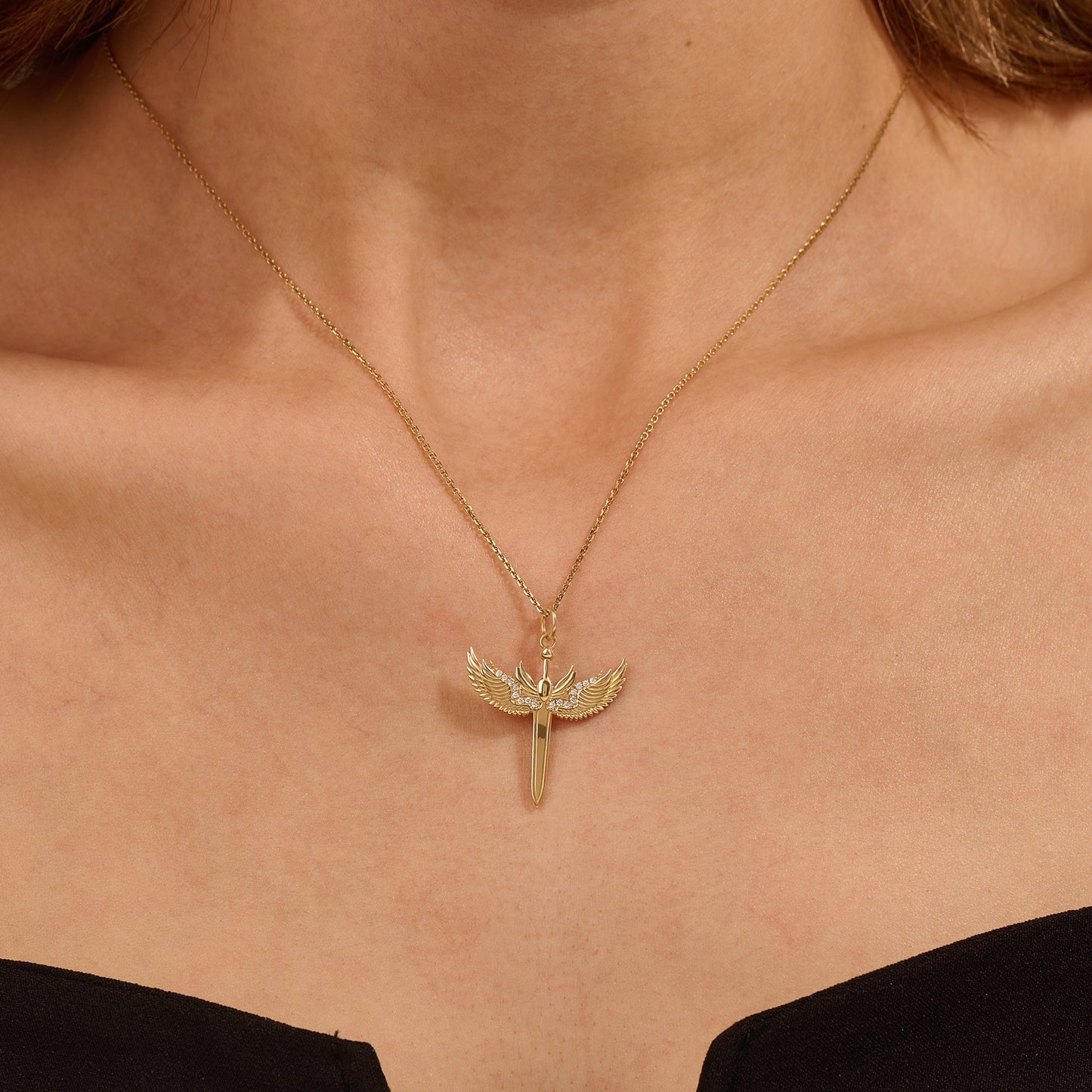 Angel Sword Necklace in Gold