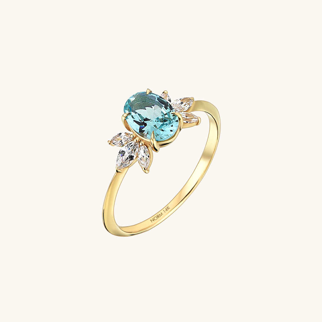 Aquamarine Flower Ring in Gold