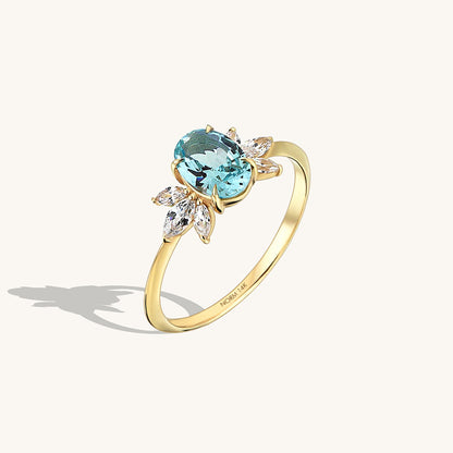 Aquamarine Flower Ring in Gold