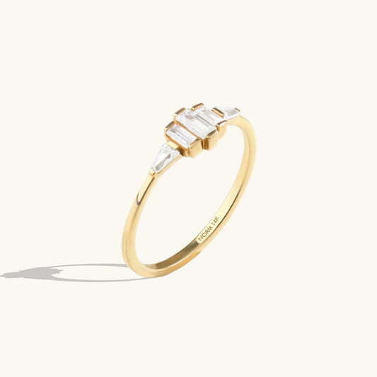 Art-Deco Baguette Moissanite Promise Ring in Gold