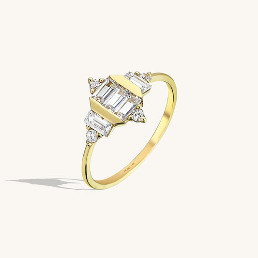 Art Deco Baguette Engagement Ring in Gold