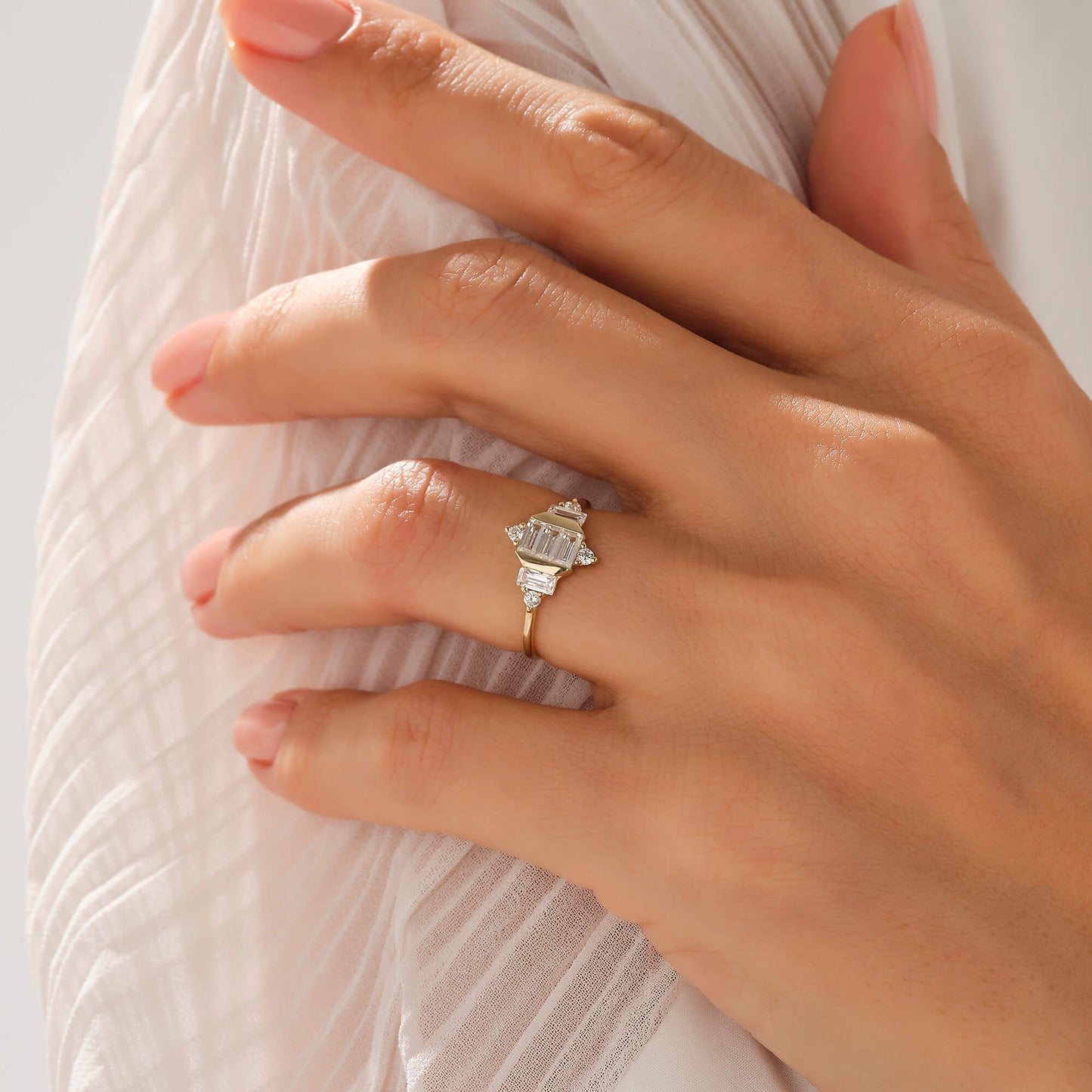 Art Deco Baguette Engagement Ring in Gold