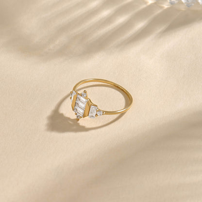 Art Deco Baguette Engagement Ring in Gold