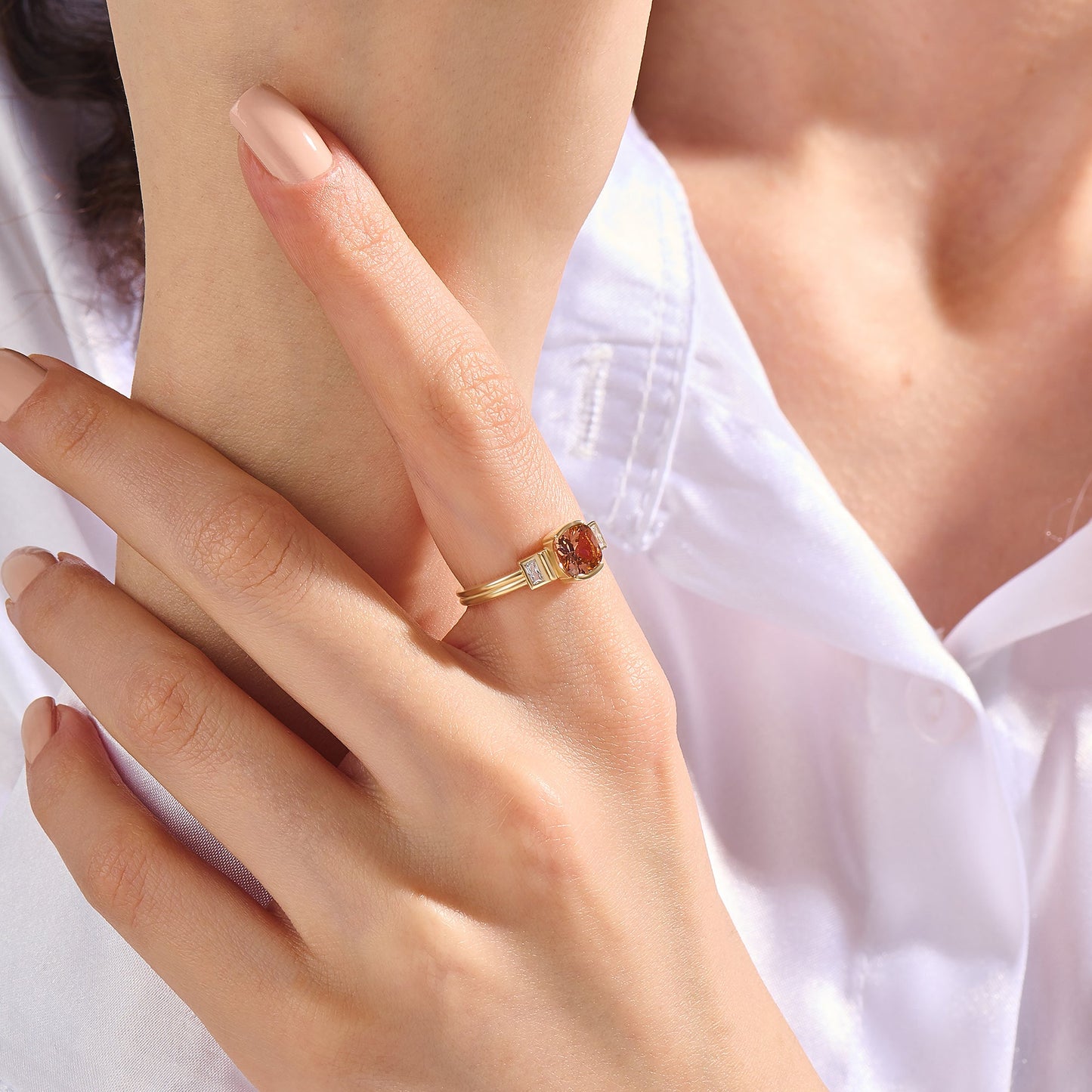 Art Deco Padparadscha Ring in Gold