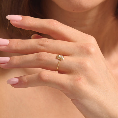 Baguette Diamond Rectangle Ring in Gold