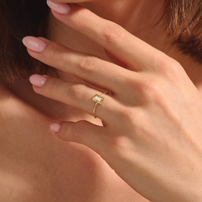 Baguette Diamond Rectangle Ring in Gold