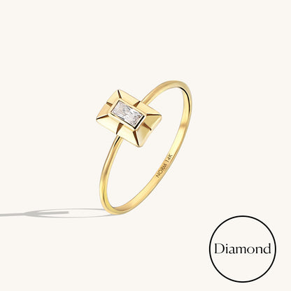 Baguette Diamond Rectangle Ring in Gold