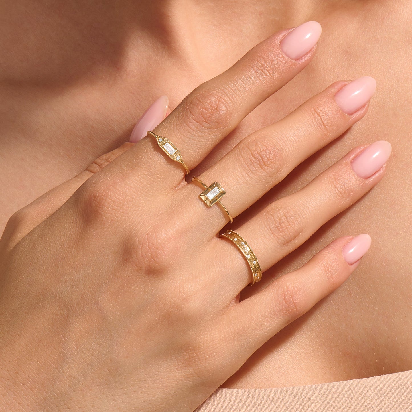 Baguette Diamond Rectangle Ring in Gold