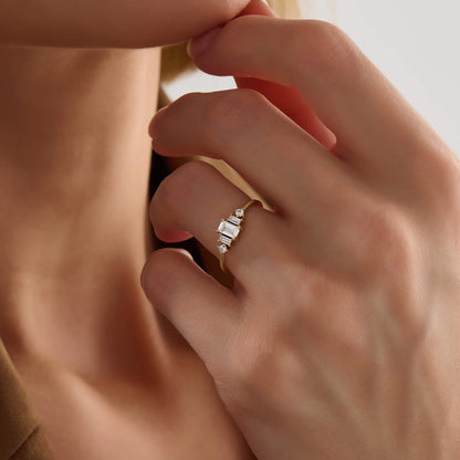 Baguette Diamond Three Stone Ring in Gold